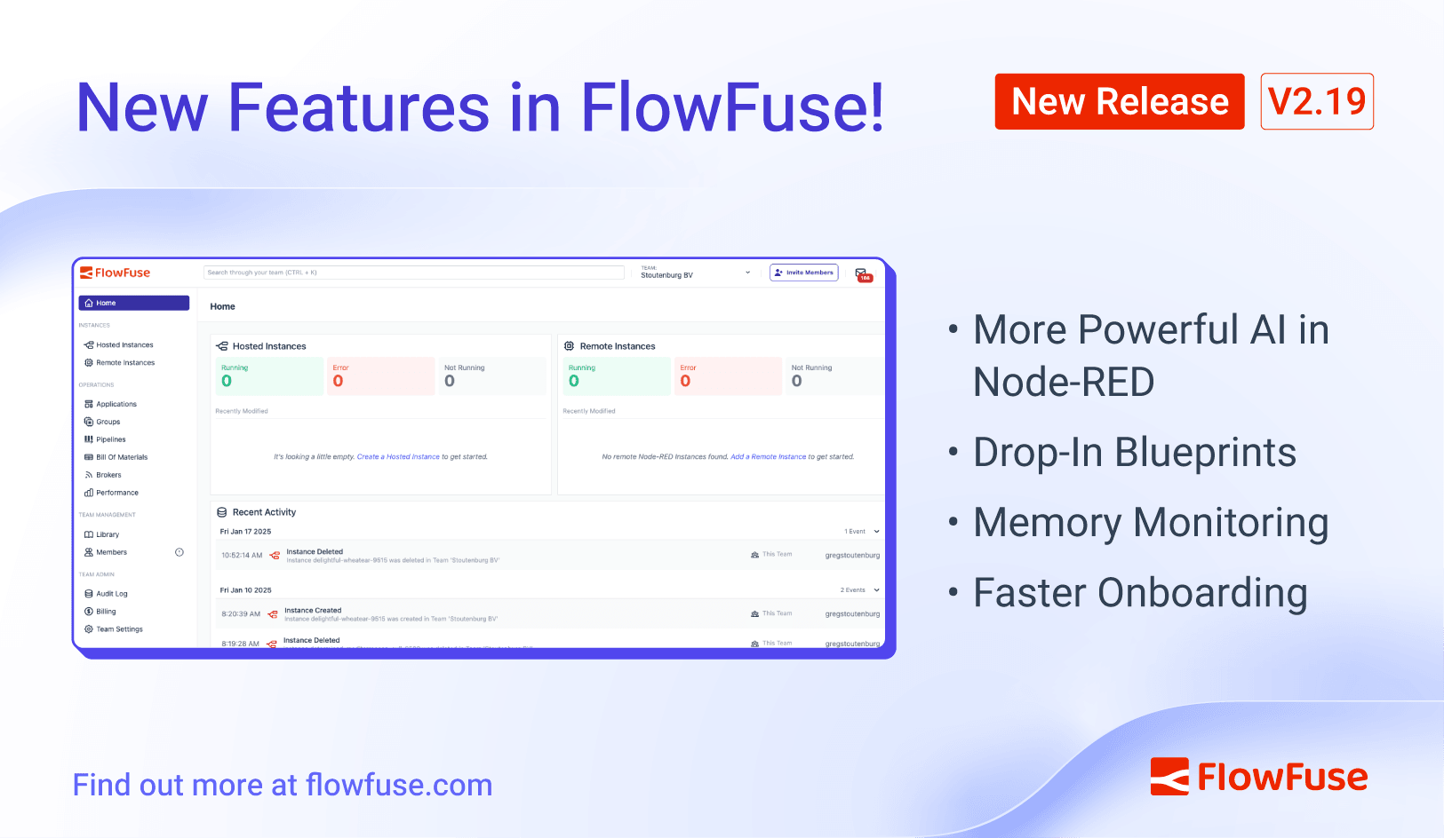 FlowFuse 2.19: More Powerful AI in Node-RED, Drop-In Blueprints, Memory Monitoring, and Faster Onboarding