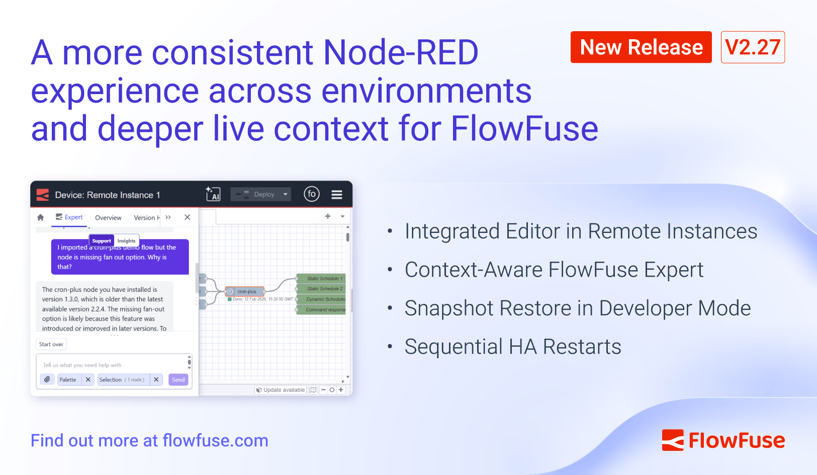 FlowFuse 2.27: Integrated Editor in Remote Instances & Context-Aware FlowFuse Expert